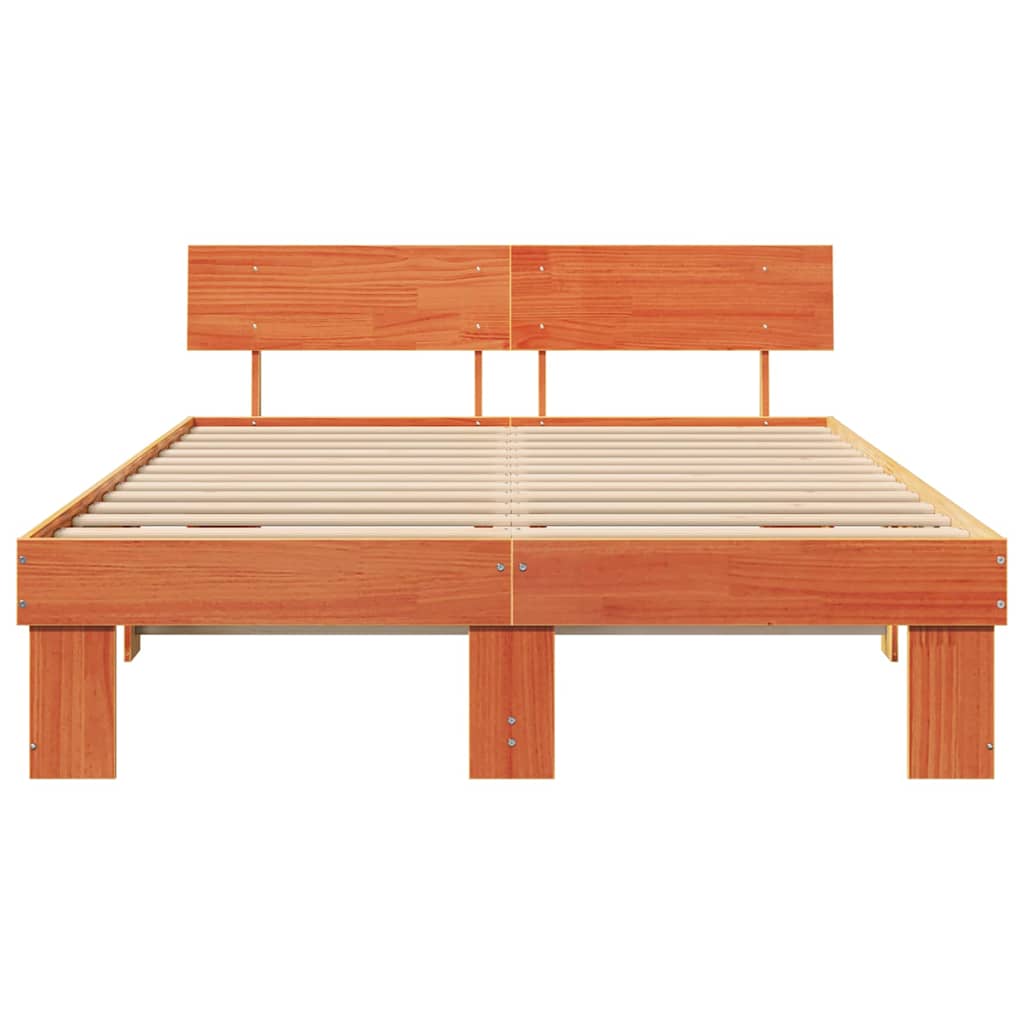 Bed Frame with Headboard Wax Brown 150 x 200 cm Solid Pine Wood