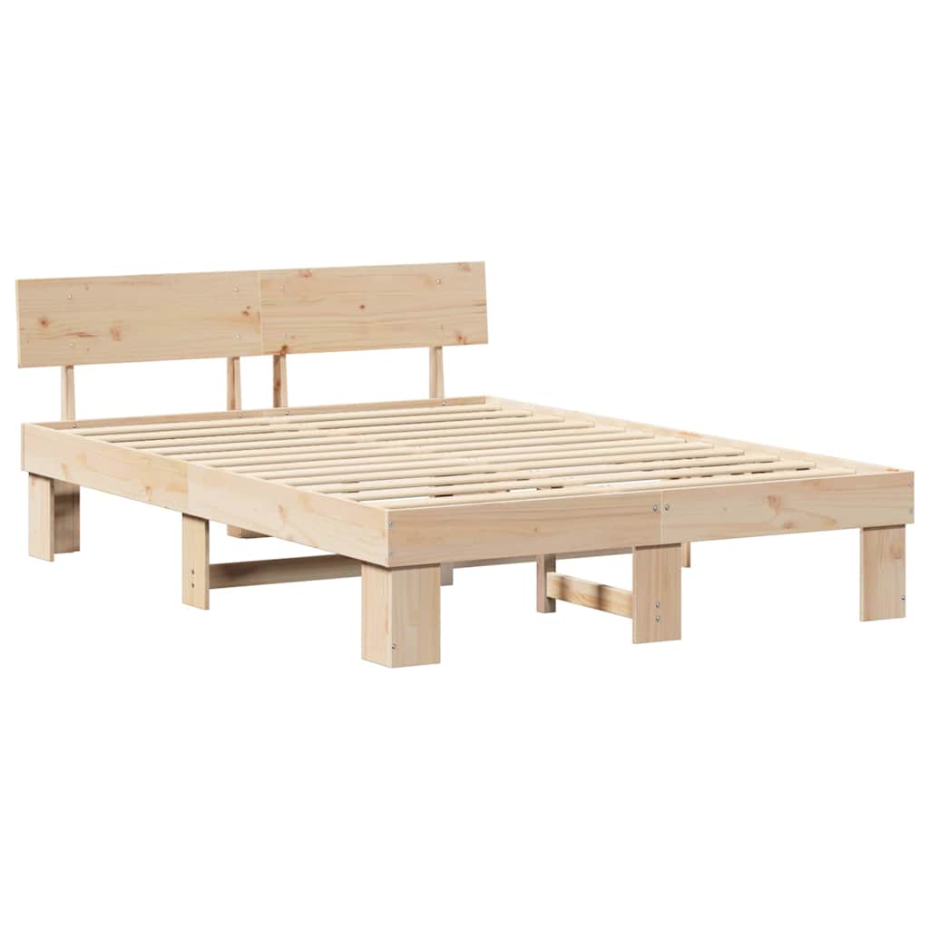 Bed Frame with Headboard Natural 140 x 200 cm Solid Pine Wood