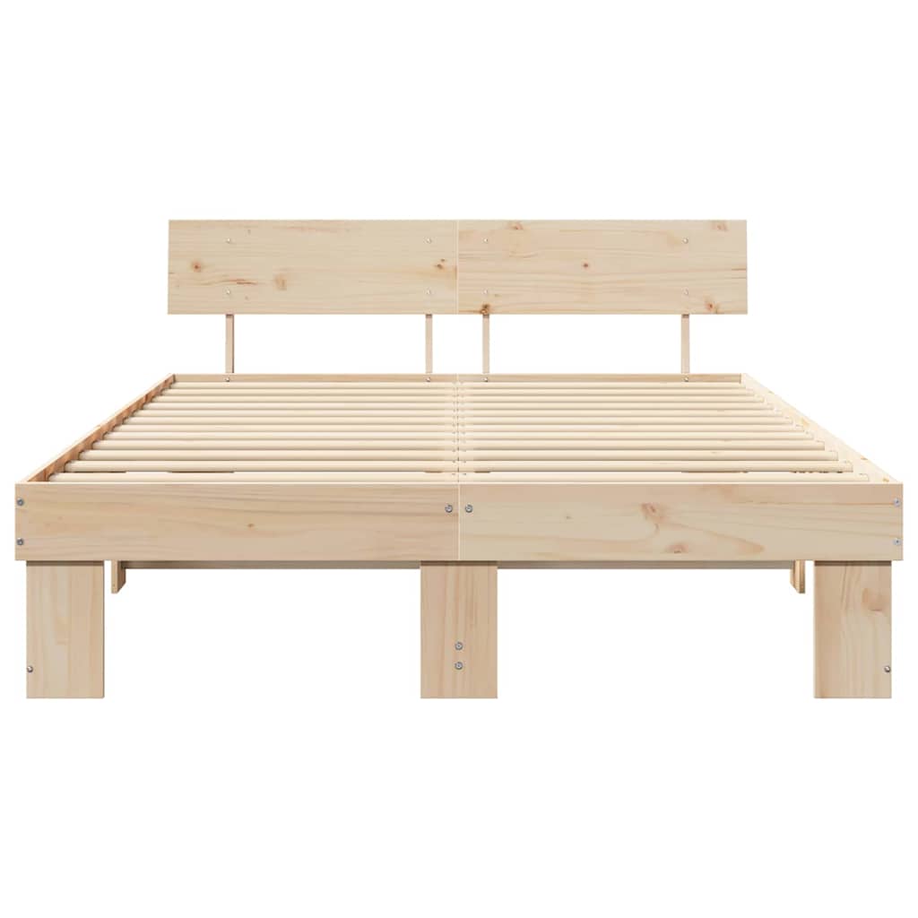 Bed Frame with Headboard Natural 140 x 200 cm Solid Pine Wood