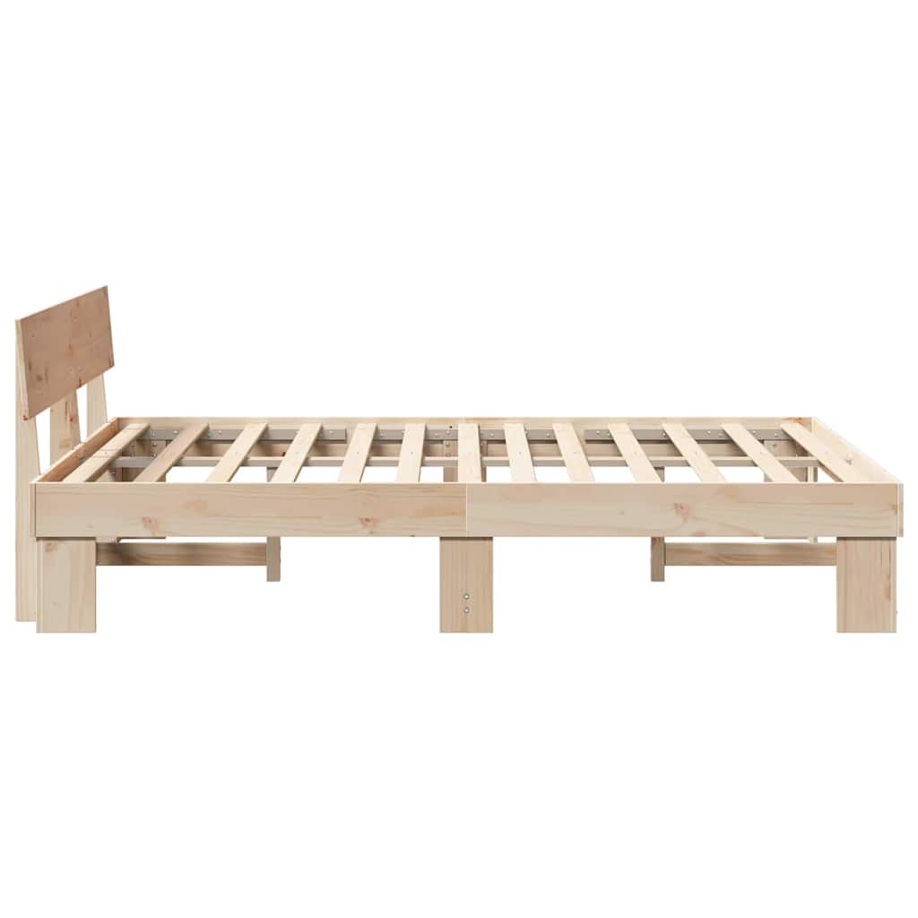 Bed Frame with Headboard Natural 140 x 200 cm Solid Pine Wood