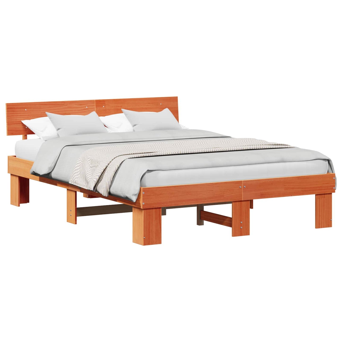 Bed Frame with Headboard Wax Brown 140 x 200 cm Solid Pine Wood