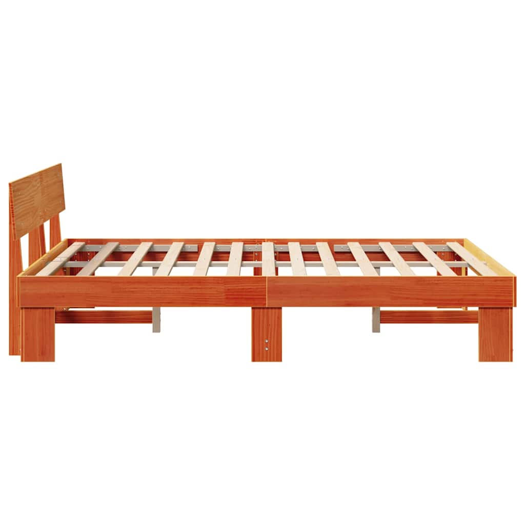 Bed Frame with Headboard Wax Brown 140 x 200 cm Solid Pine Wood