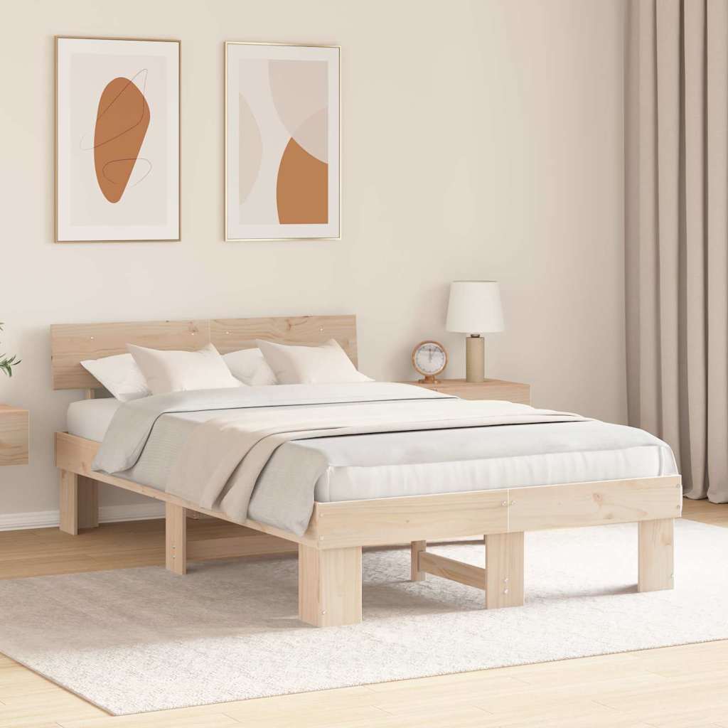 Bed Frame with Headboard Natural 140 x 190 cm Solid Pine Wood