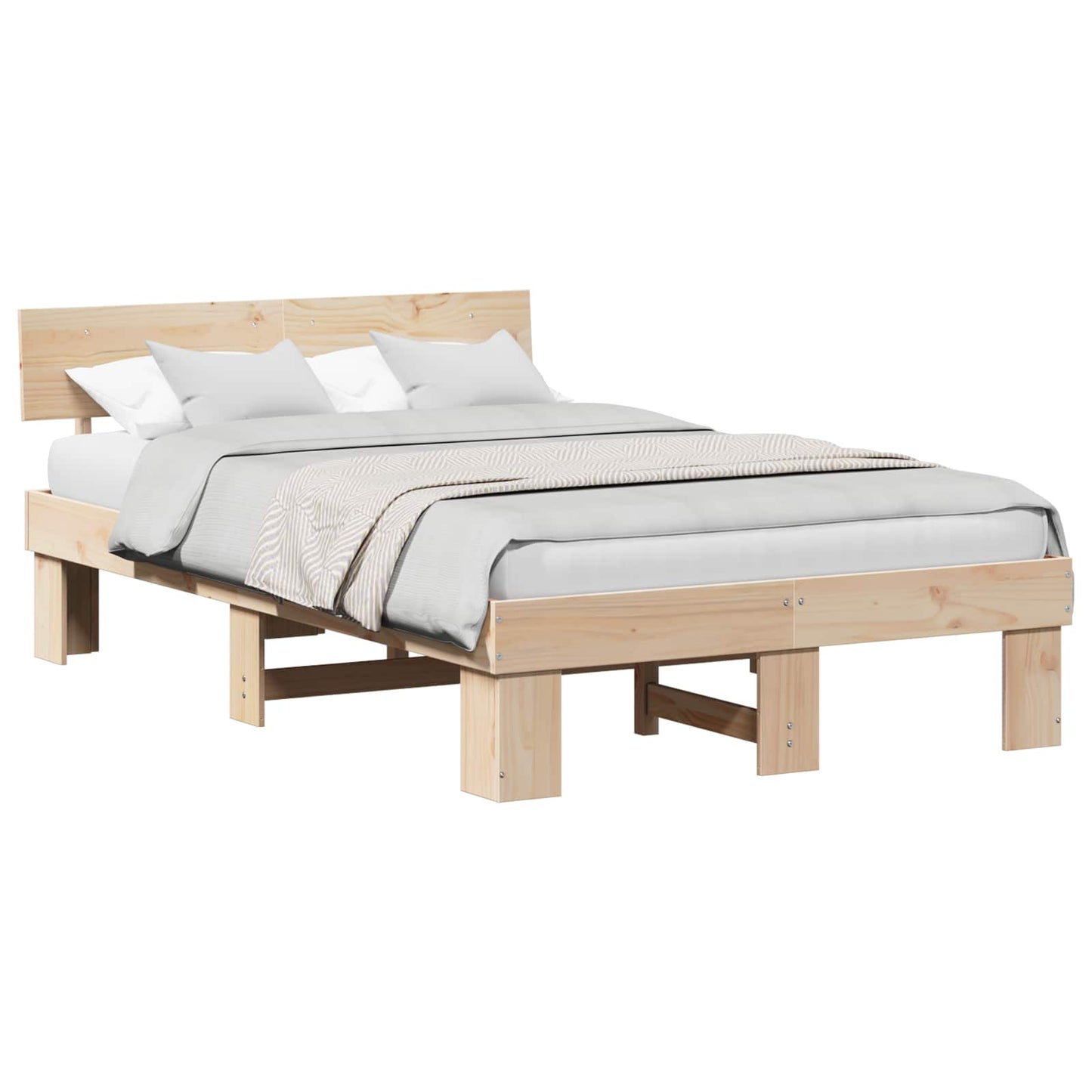 Bed Frame with Headboard Natural 140 x 190 cm Solid Pine Wood