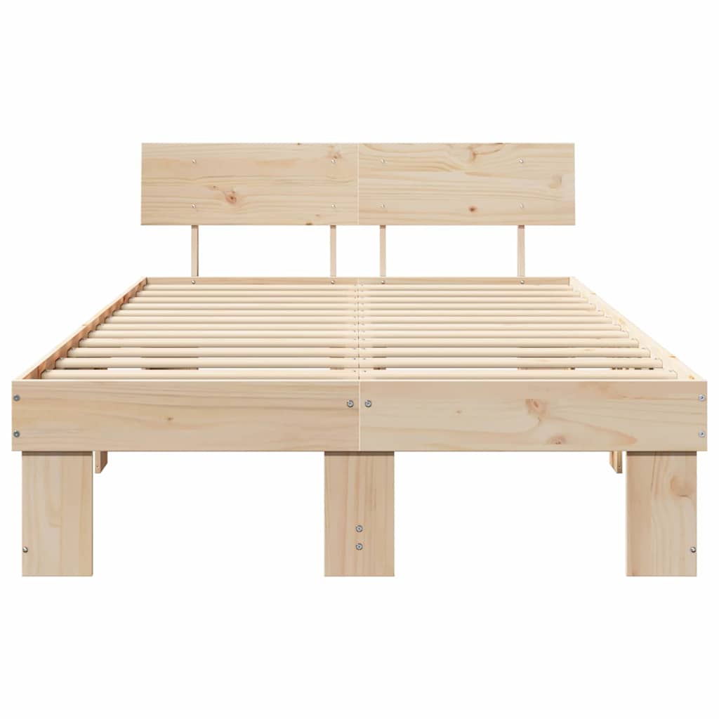 Bed Frame with Headboard Natural 135 x 190 cm Solid Pine Wood