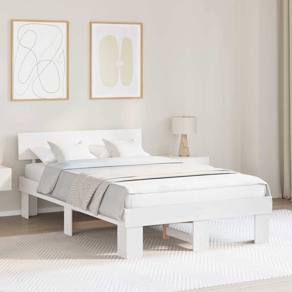 Bed Frame with Headboard White 135 x 190 cm Solid Pine Wood