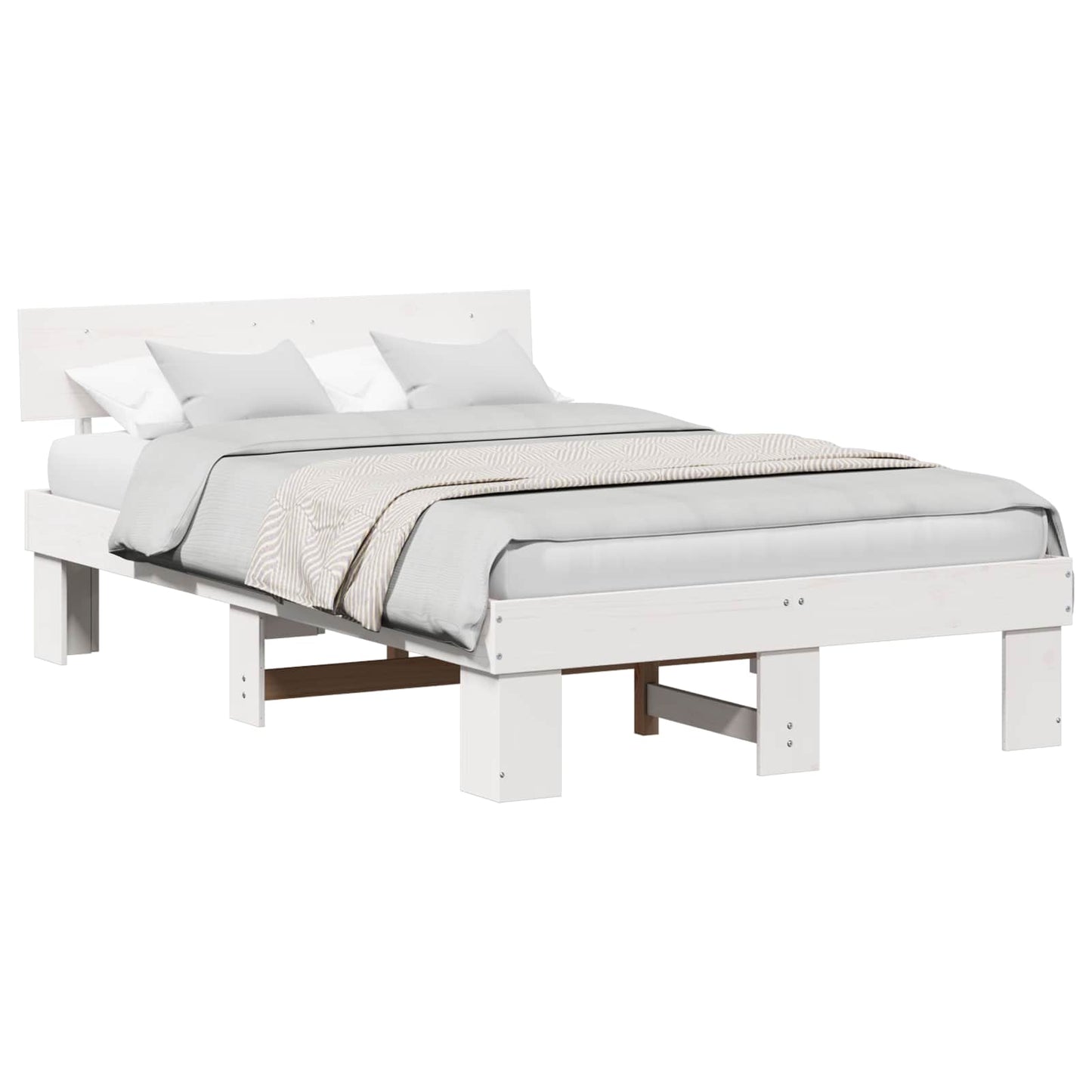 Bed Frame with Headboard White 135 x 190 cm Solid Pine Wood