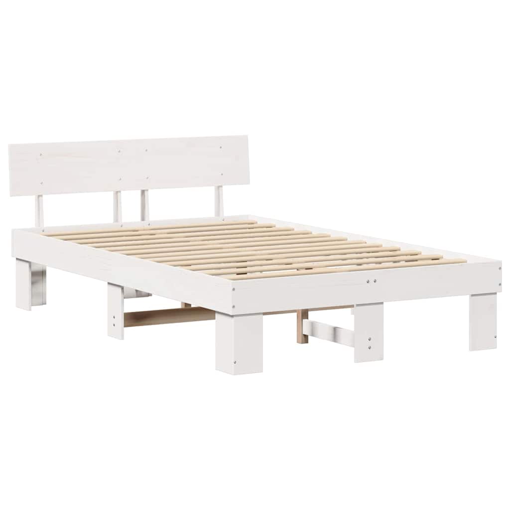 Bed Frame with Headboard White 135 x 190 cm Solid Pine Wood