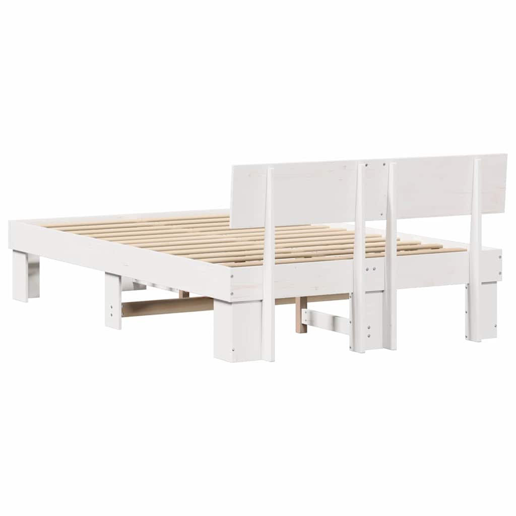 Bed Frame with Headboard White 135 x 190 cm Solid Pine Wood