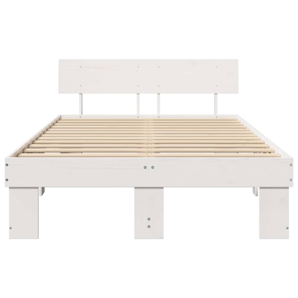 Bed Frame with Headboard White 135 x 190 cm Solid Pine Wood
