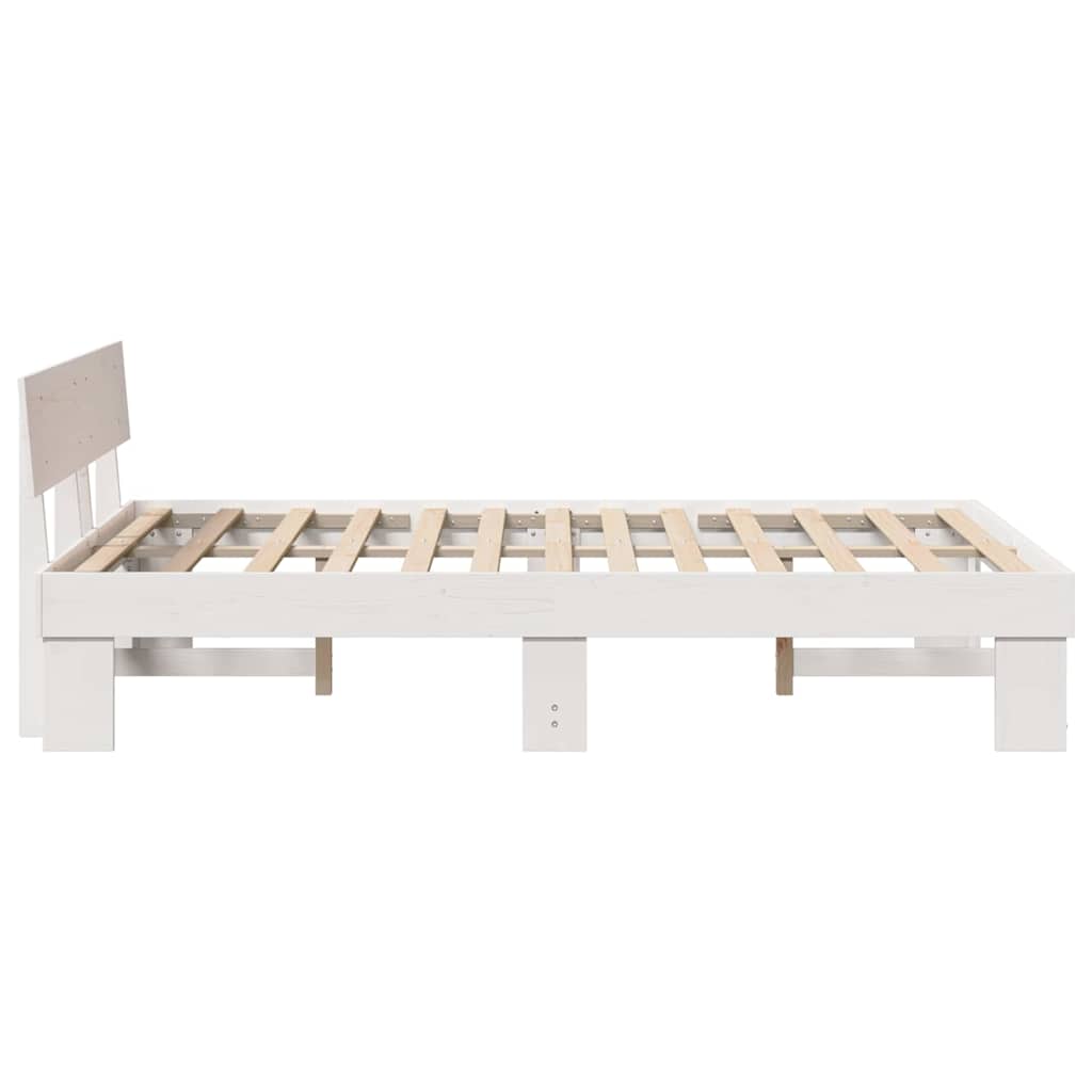 Bed Frame with Headboard White 135 x 190 cm Solid Pine Wood
