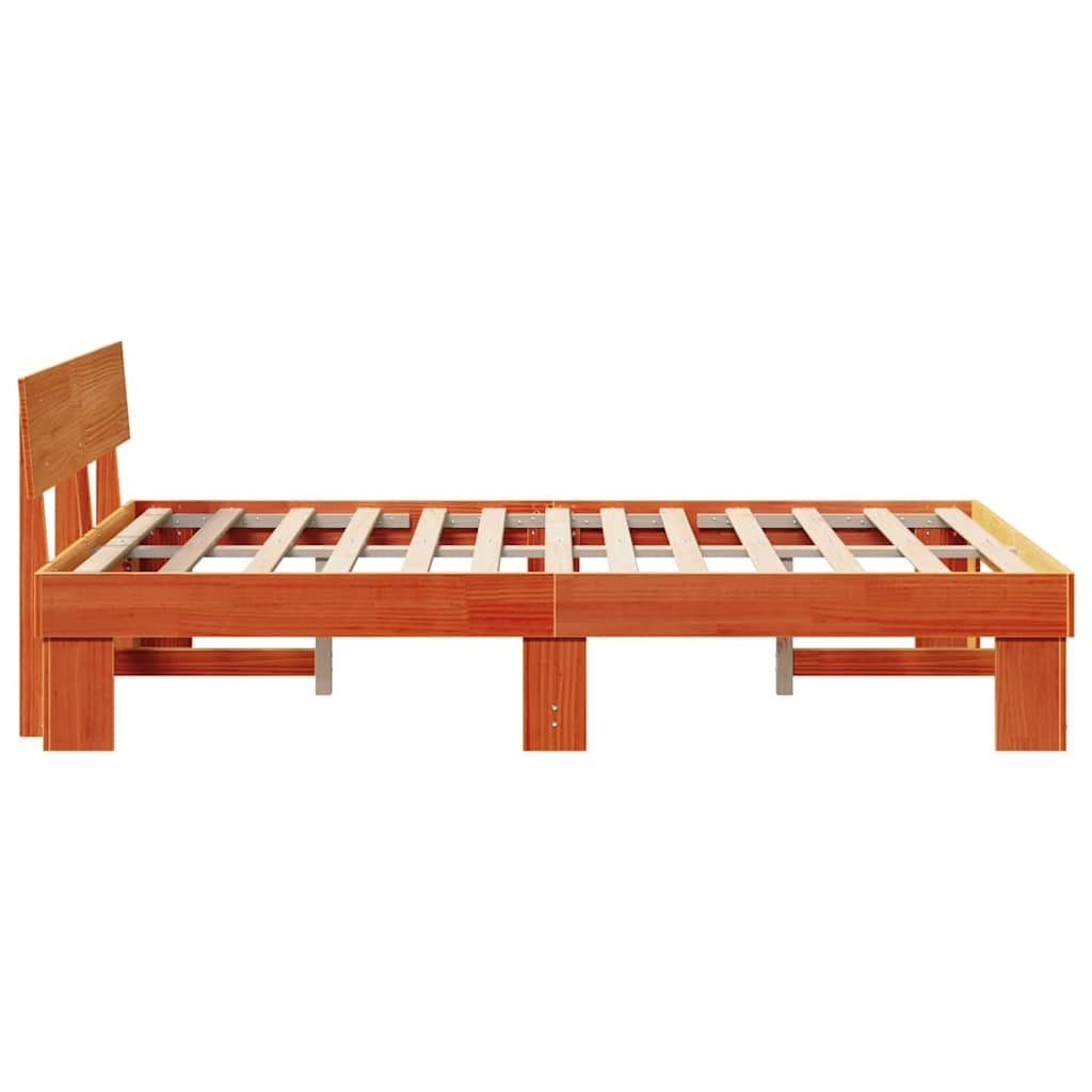 Bed Frame with Headboard Wax Brown 135 x 190 cm Solid Pine Wood
