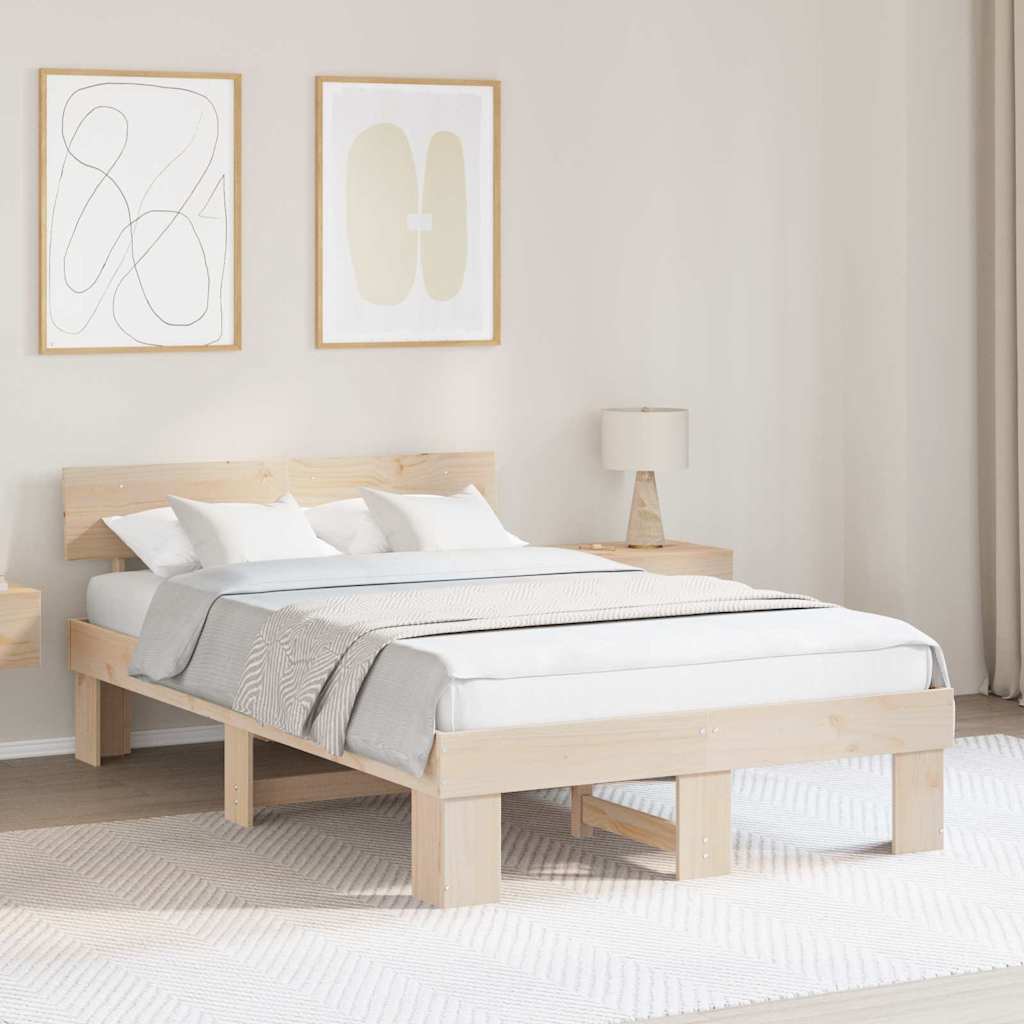 Bed Frame with Headboard Natural 120 x 190 cm Solid Pine Wood