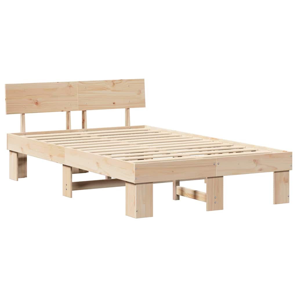 Bed Frame with Headboard Natural 120 x 190 cm Solid Pine Wood