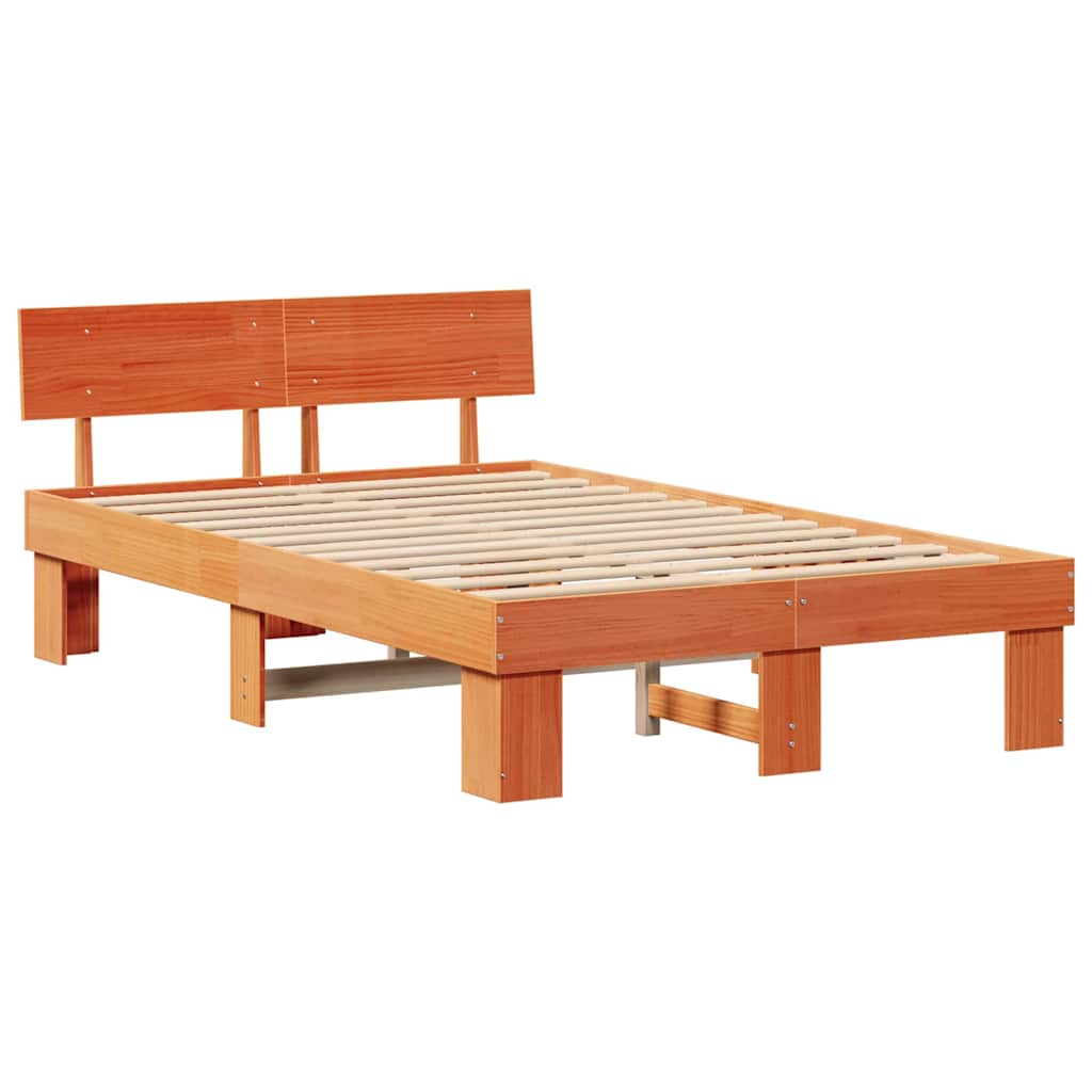 Bed Frame with Headboard Wax Brown 120 x 190 cm Solid Pine Wood