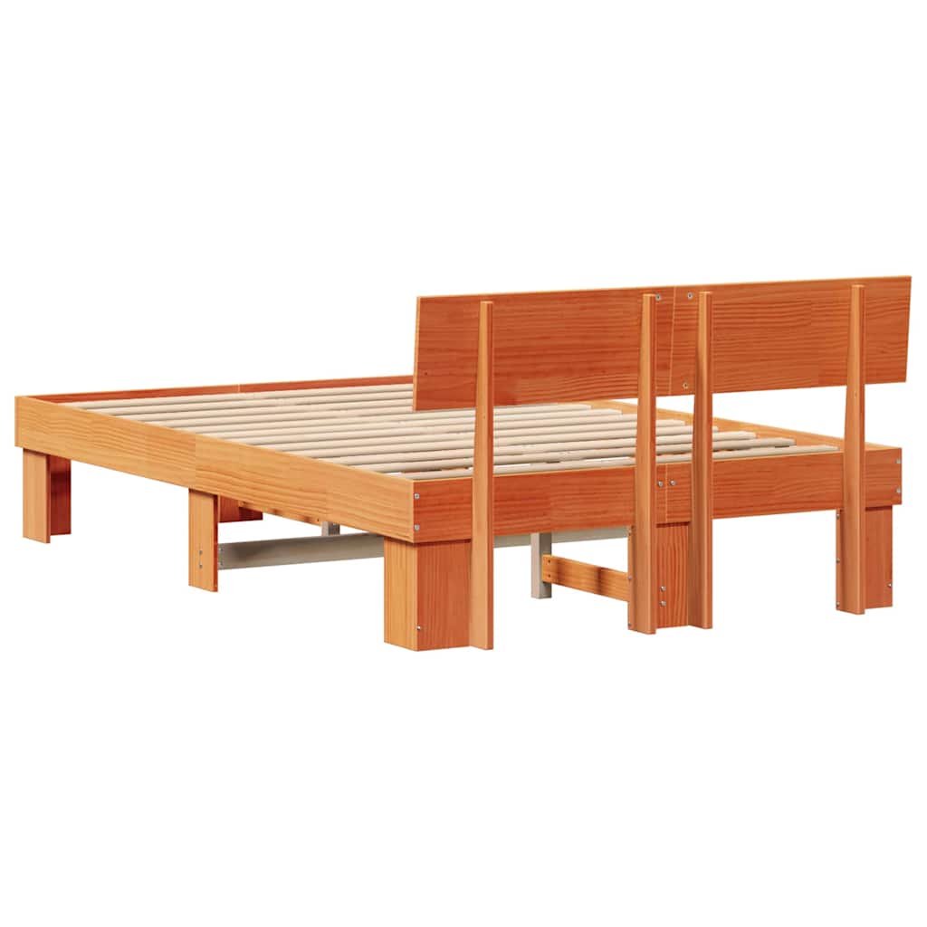 Bed Frame with Headboard Wax Brown 120 x 190 cm Solid Pine Wood