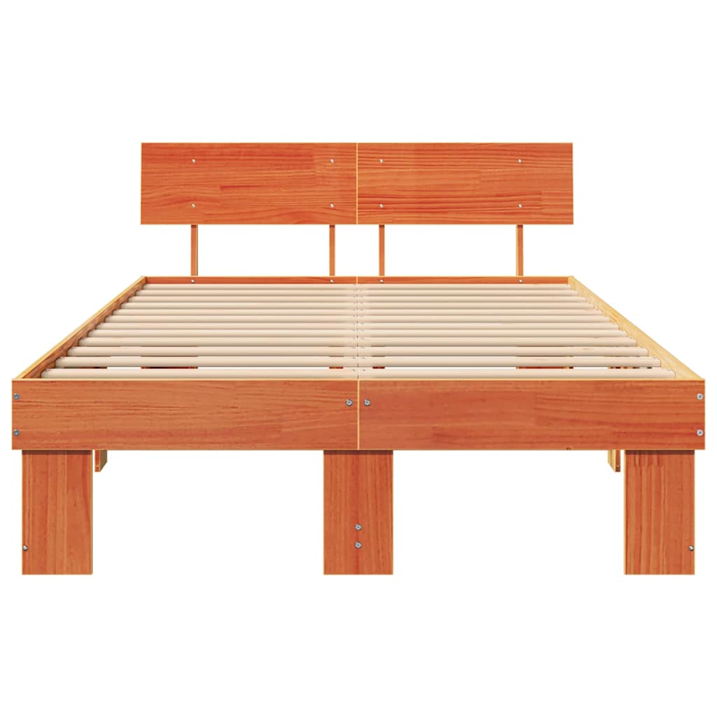 Bed Frame with Headboard Wax Brown 120 x 190 cm Solid Pine Wood
