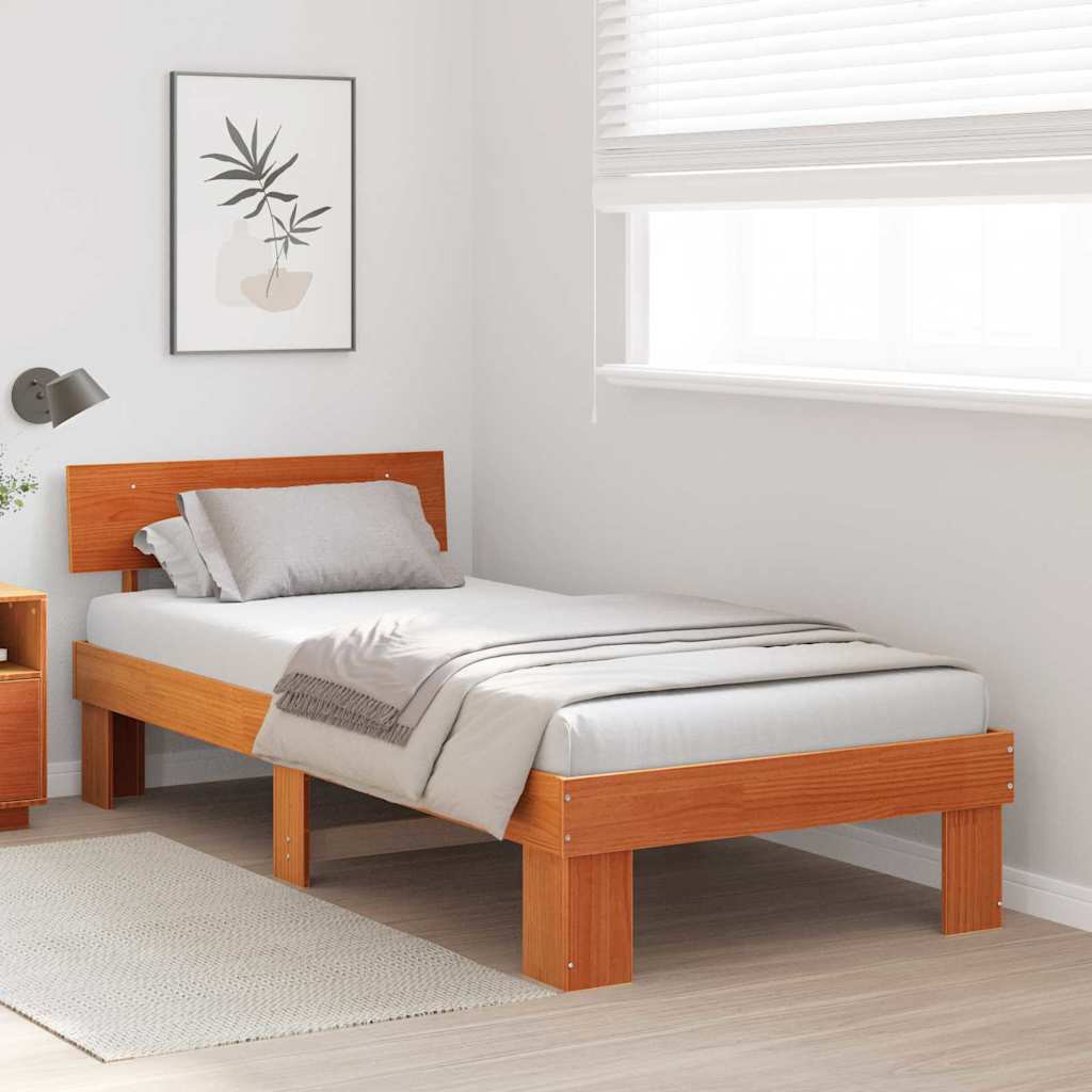 Bed Frame with Headboard Wax Brown 100 x 200 cm Solid Pine Wood