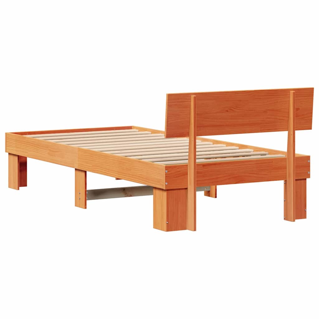 Bed Frame with Headboard Wax Brown 90 x 200 cm Solid Pine Wood