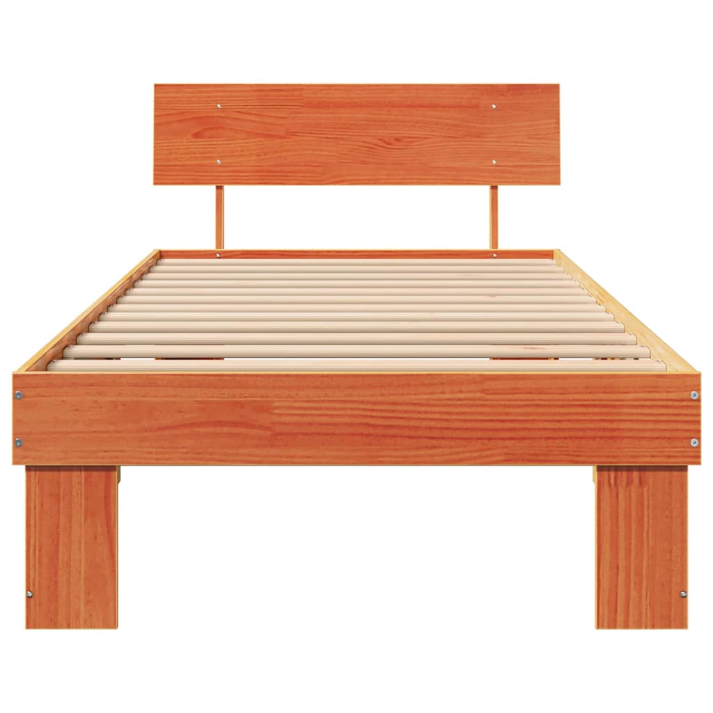 Bed Frame with Headboard Wax Brown 90 x 200 cm Solid Pine Wood