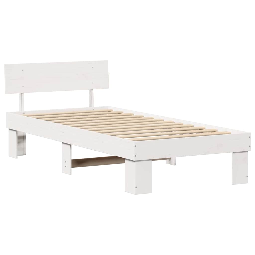 Bed Frame with Headboard White 90 x 190 cm Solid Pine Wood