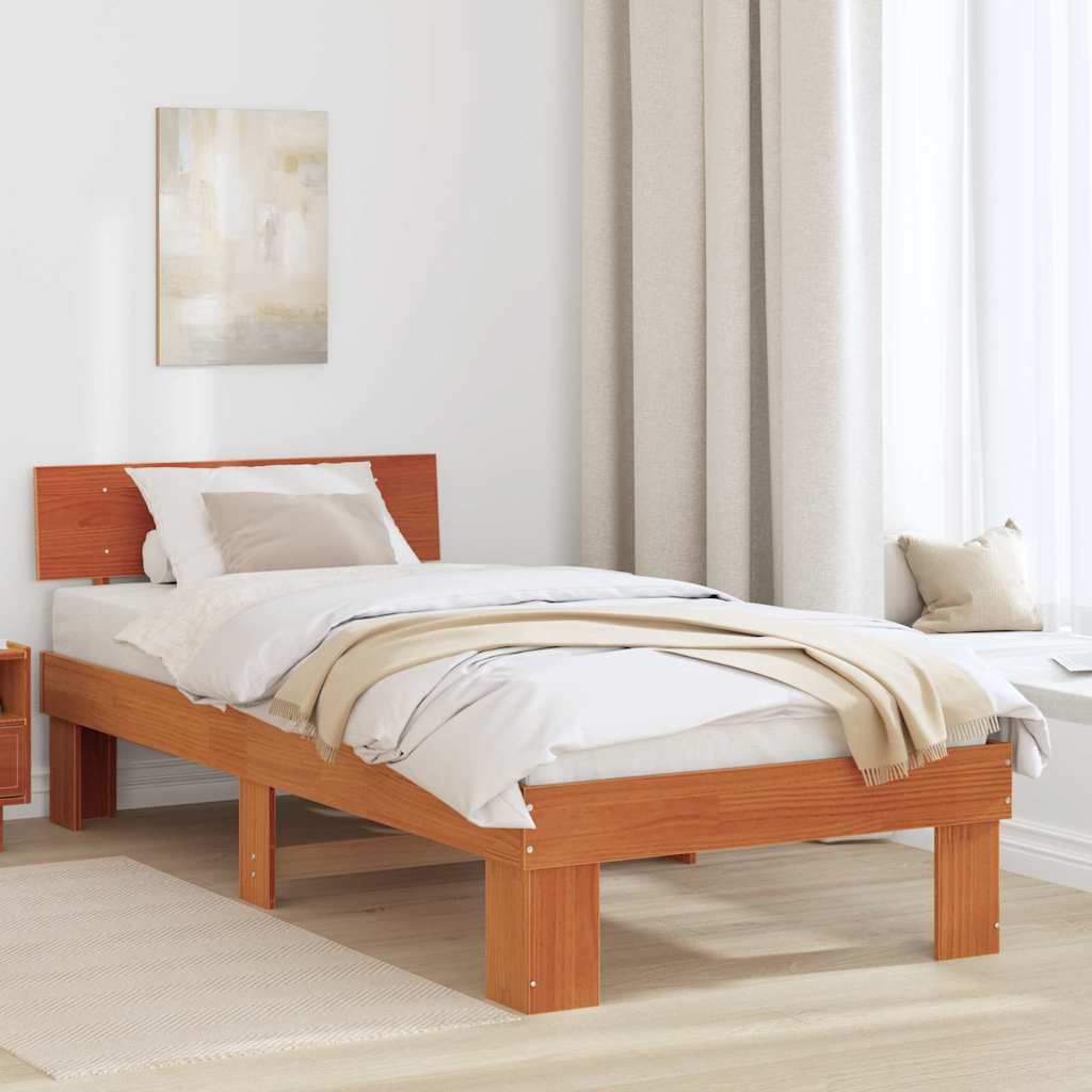 Bed Frame with Headboard Wax Brown 90 x 190 cm Solid Pine Wood