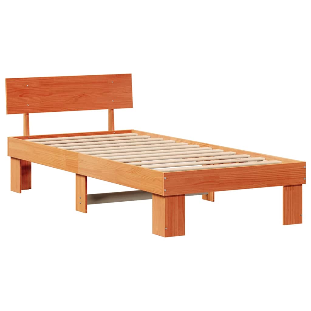 Bed Frame with Headboard Wax Brown 90 x 190 cm Solid Pine Wood