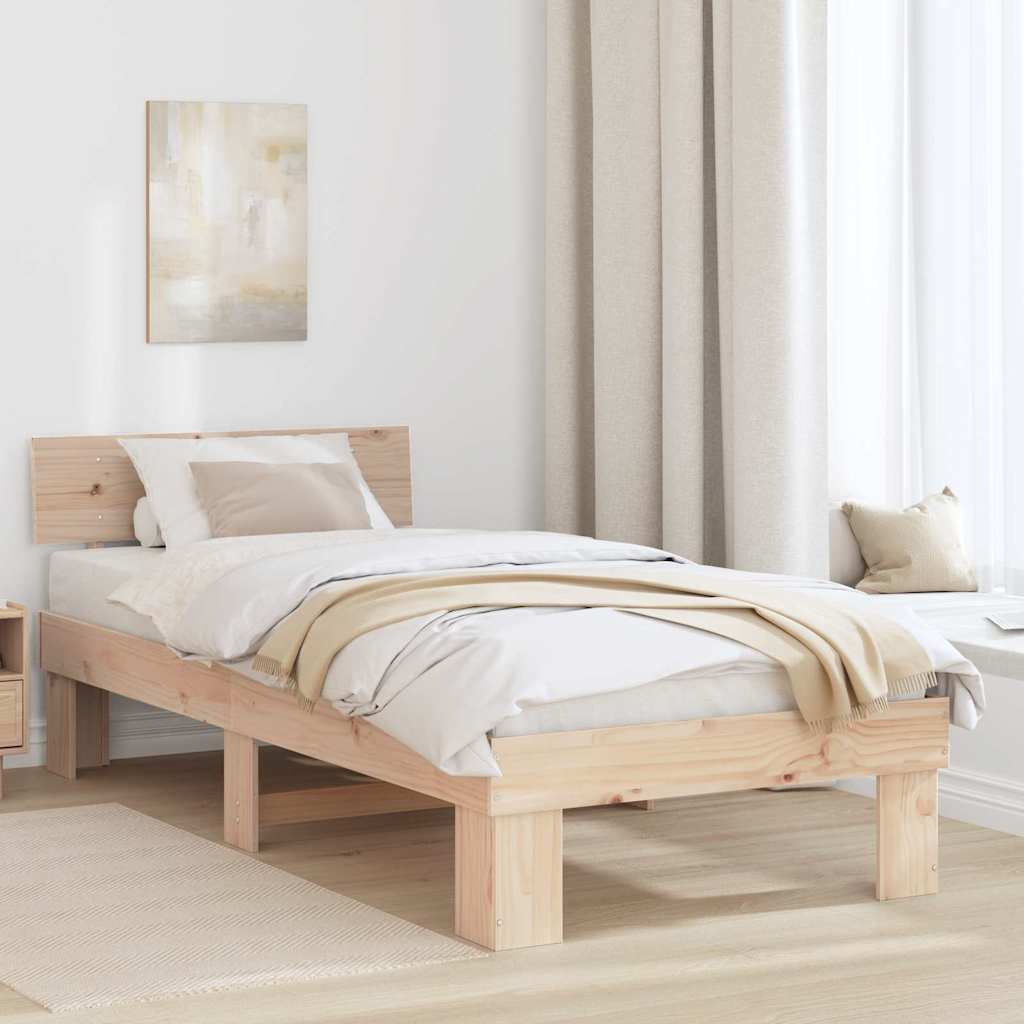 Bed Frame with Headboard Natural 75 x 190 cm Solid Pine Wood