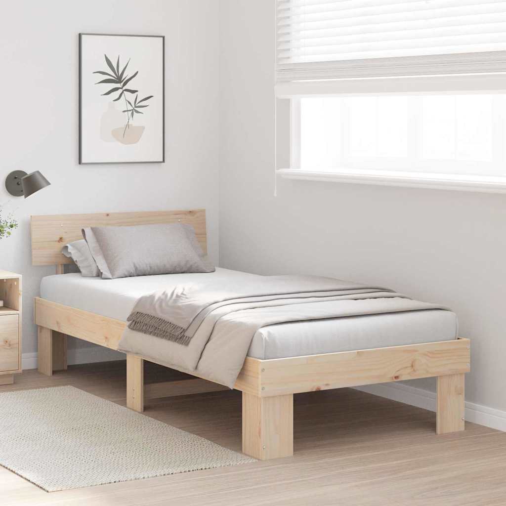 Bed Frame with Headboard Natural 75 x 190 cm Solid Pine Wood