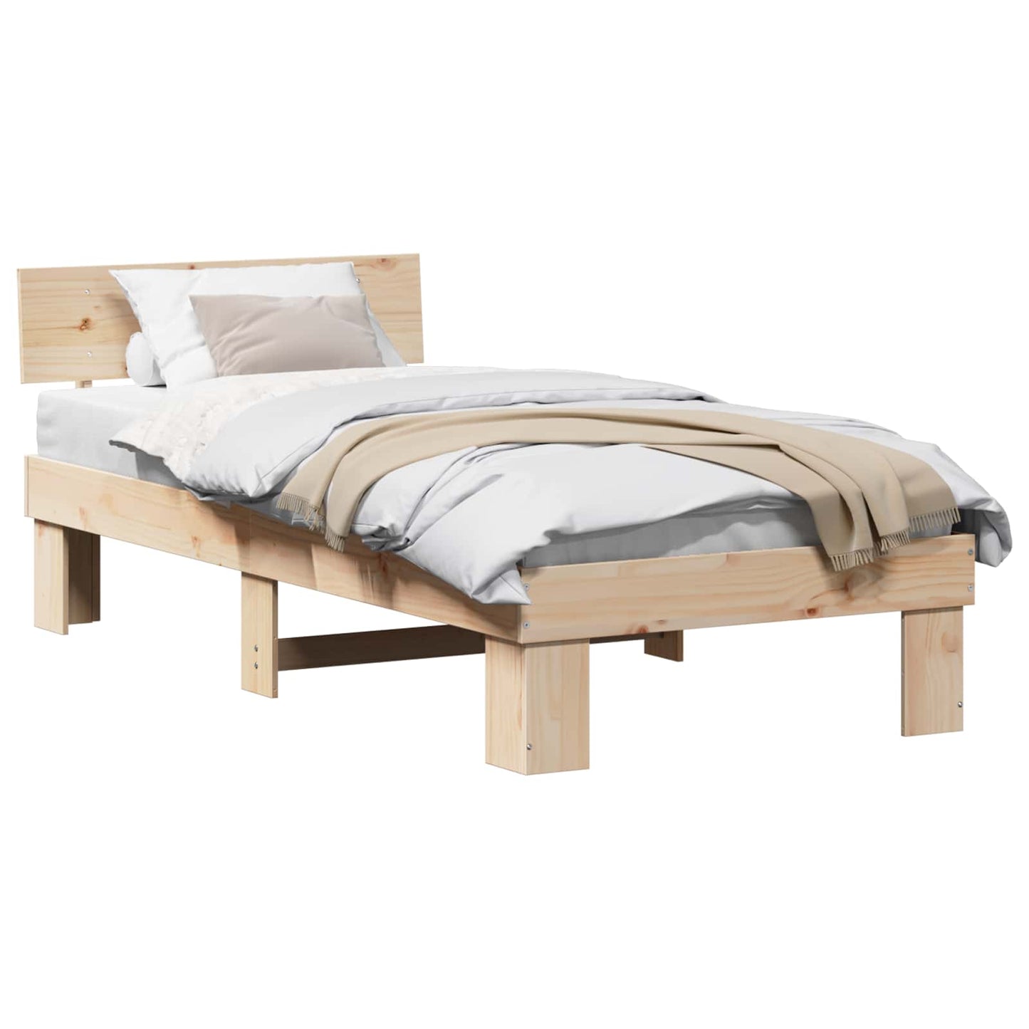 Bed Frame with Headboard Natural 75 x 190 cm Solid Pine Wood