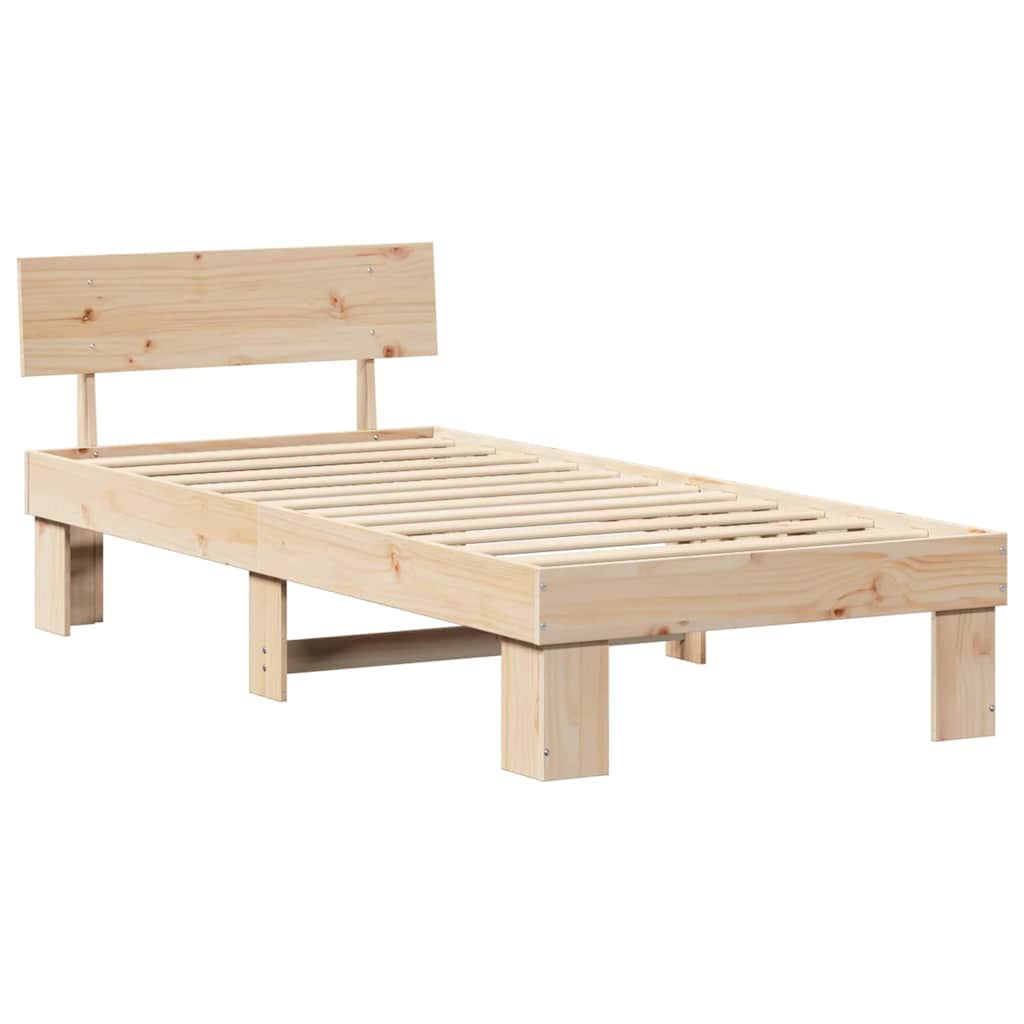 Bed Frame with Headboard Natural 75 x 190 cm Solid Pine Wood