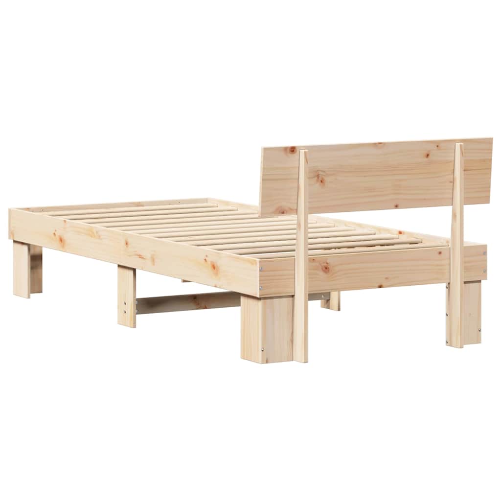 Bed Frame with Headboard Natural 75 x 190 cm Solid Pine Wood