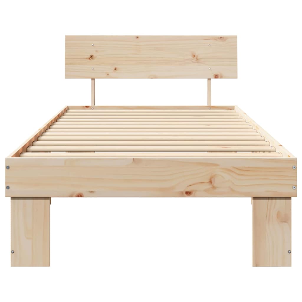 Bed Frame with Headboard Natural 75 x 190 cm Solid Pine Wood