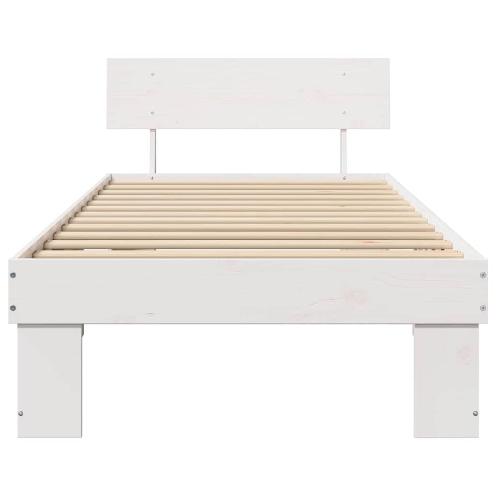 Bed Frame with Headboard White 75 x 190 cm Solid Pine Wood