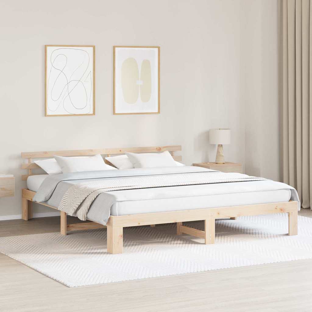 Bed Frame with Headboard Natural 200 x 200 cm Solid Pine Wood