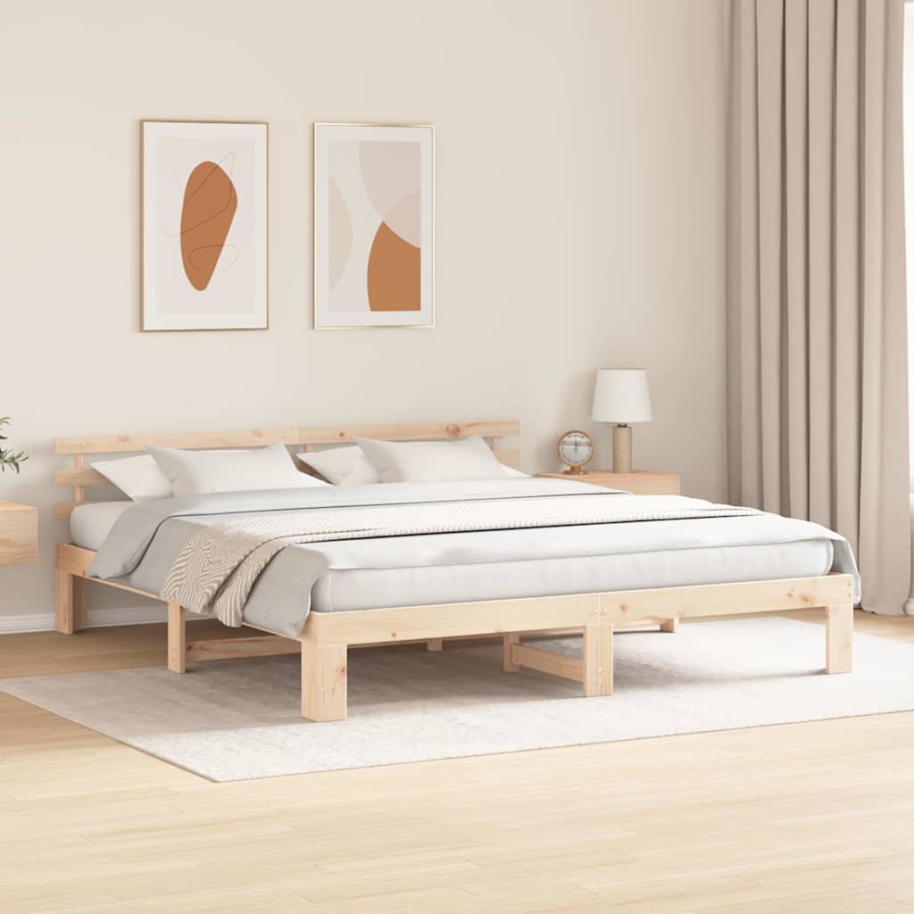 Bed Frame with Headboard Natural 200 x 200 cm Solid Pine Wood