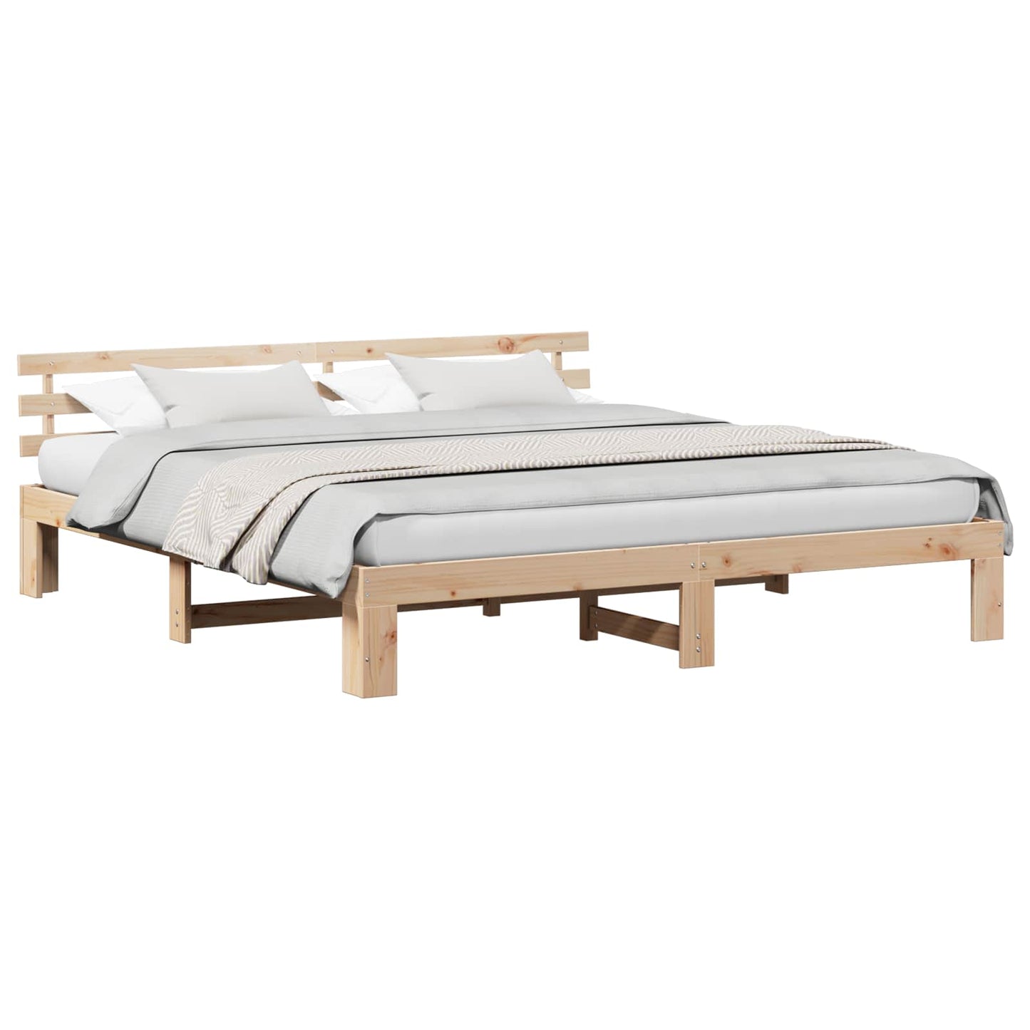 Bed Frame with Headboard Natural 200 x 200 cm Solid Pine Wood