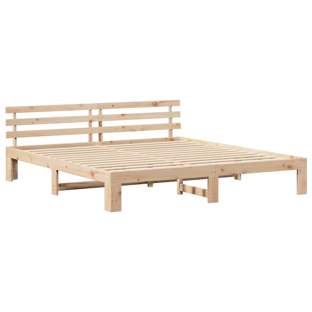 Bed Frame with Headboard Natural 200 x 200 cm Solid Pine Wood