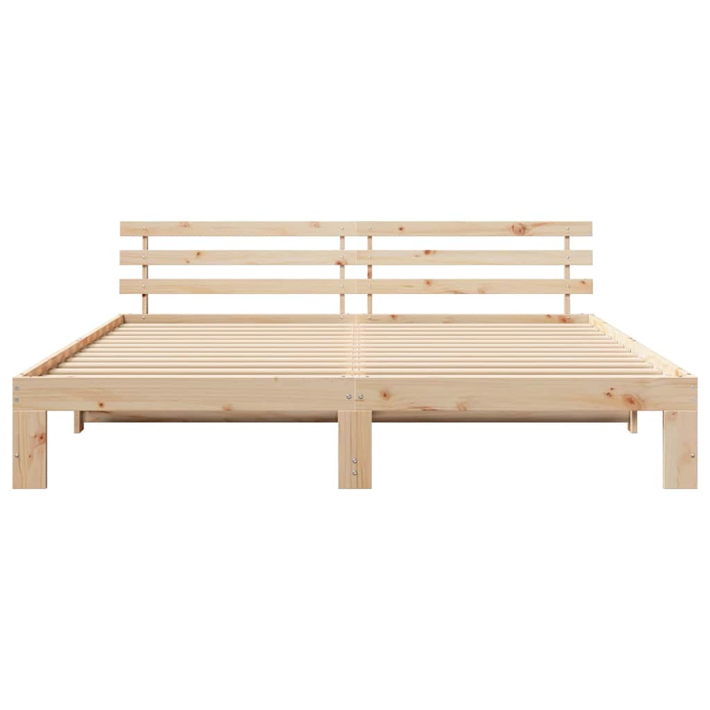 Bed Frame with Headboard Natural 200 x 200 cm Solid Pine Wood