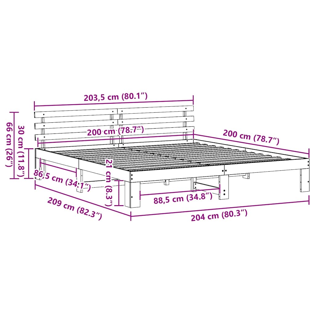 Bed Frame with Headboard Natural 200 x 200 cm Solid Pine Wood