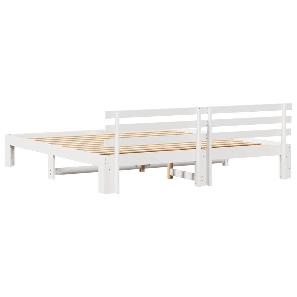 Bed Frame with Headboard White 200 x 200 cm Solid Pine Wood