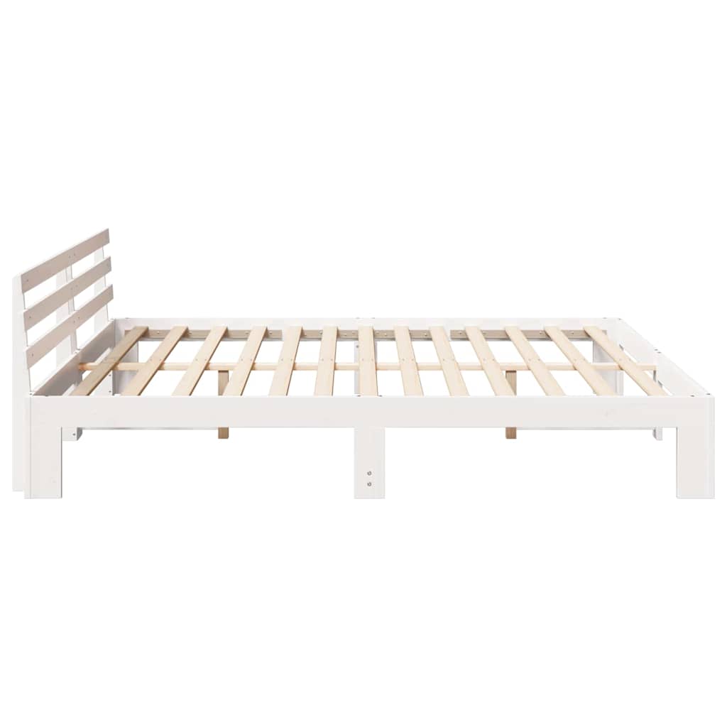 Bed Frame with Headboard White 200 x 200 cm Solid Pine Wood