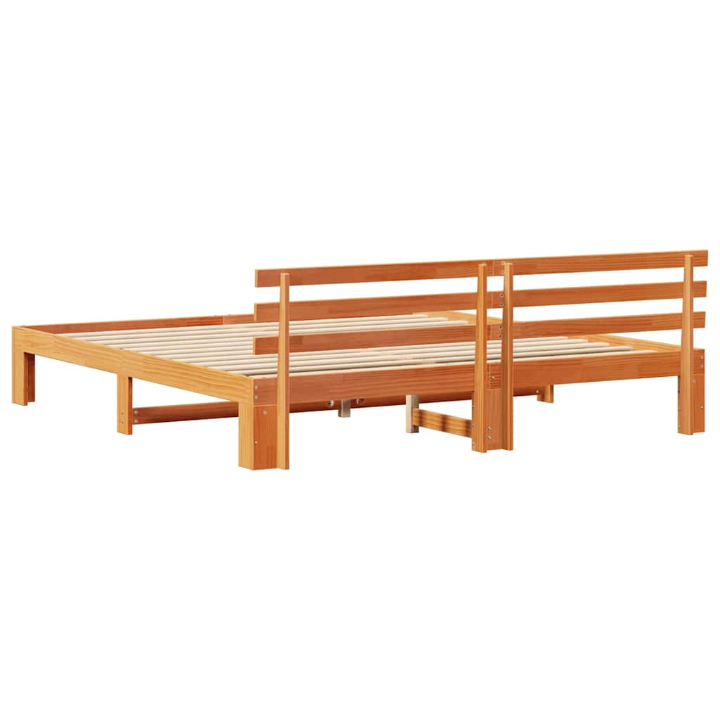 Bed Frame with Headboard Wax Brown 200 x 200 cm Solid Pine Wood