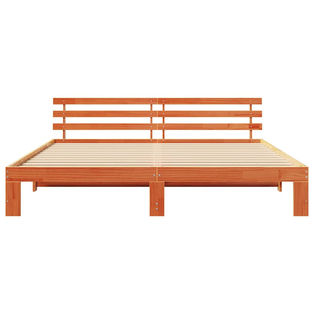 Bed Frame with Headboard Wax Brown 200 x 200 cm Solid Pine Wood