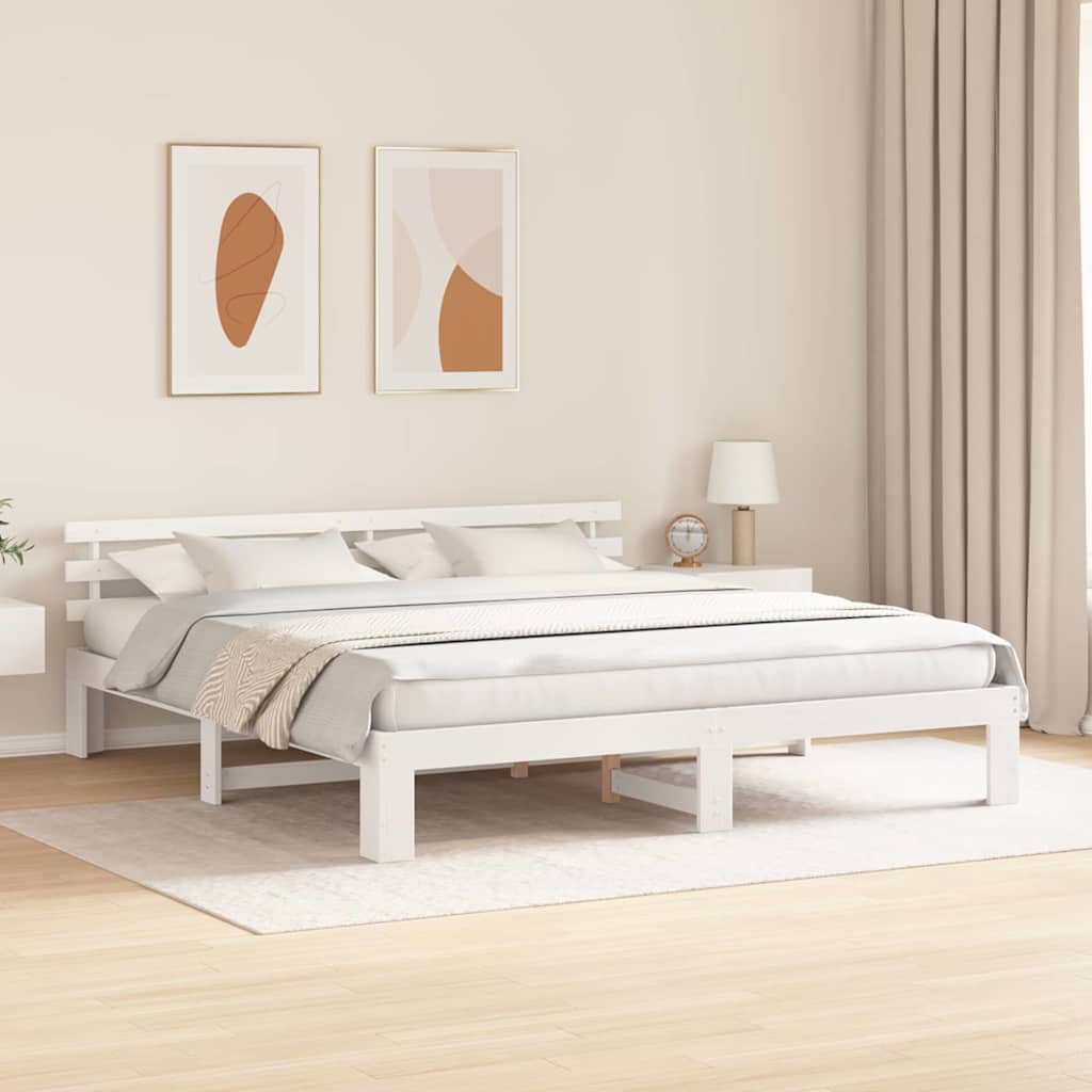 Bed Frame with Headboard White 180 x 200 cm Solid Pine Wood