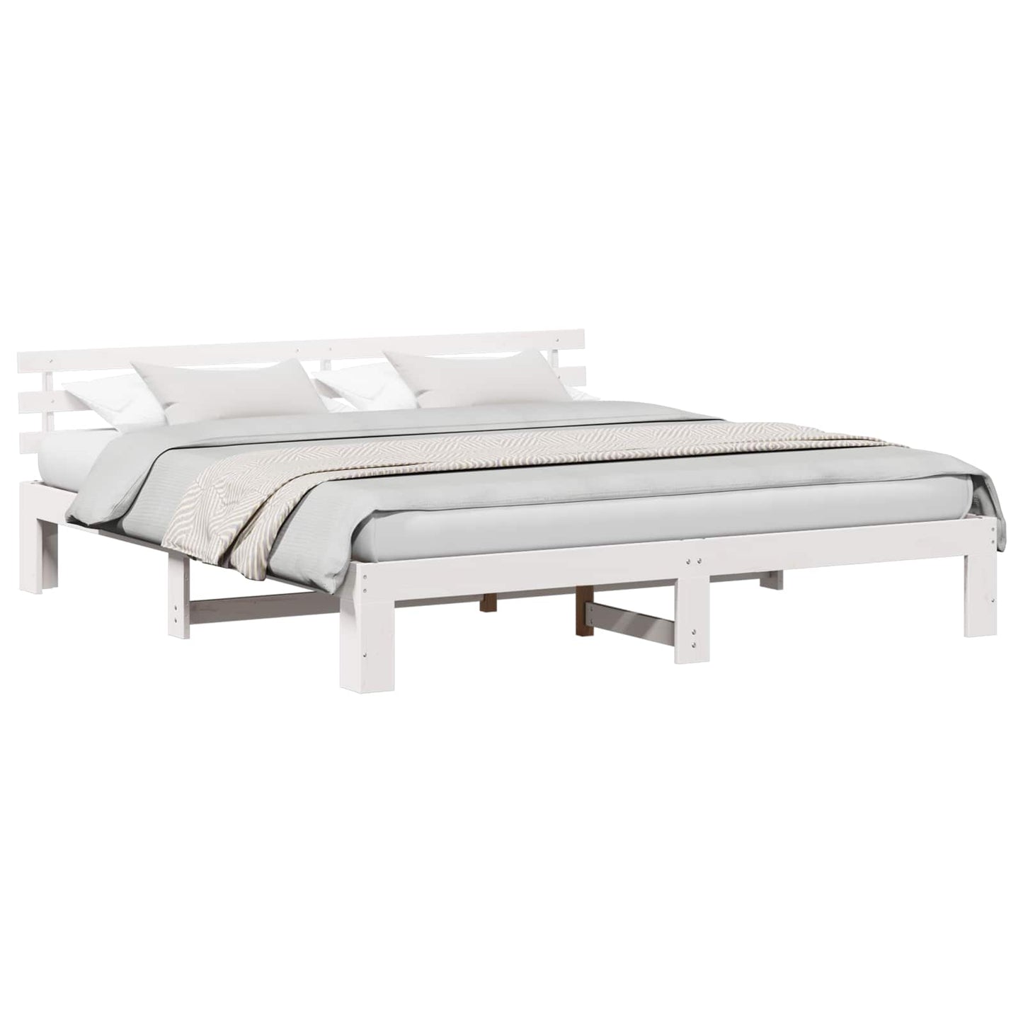 Bed Frame with Headboard White 180 x 200 cm Solid Pine Wood