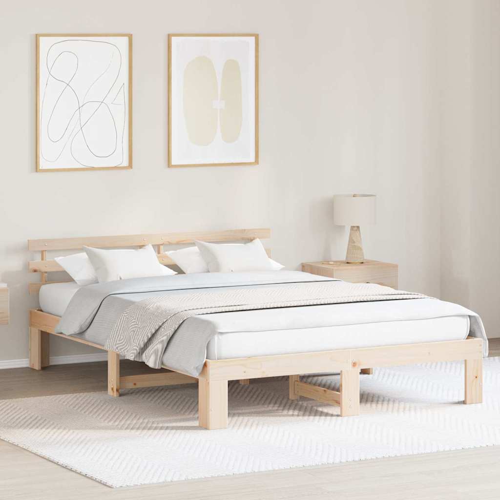 Bed Frame with Headboard Natural 160 x 200 cm Solid Pine Wood