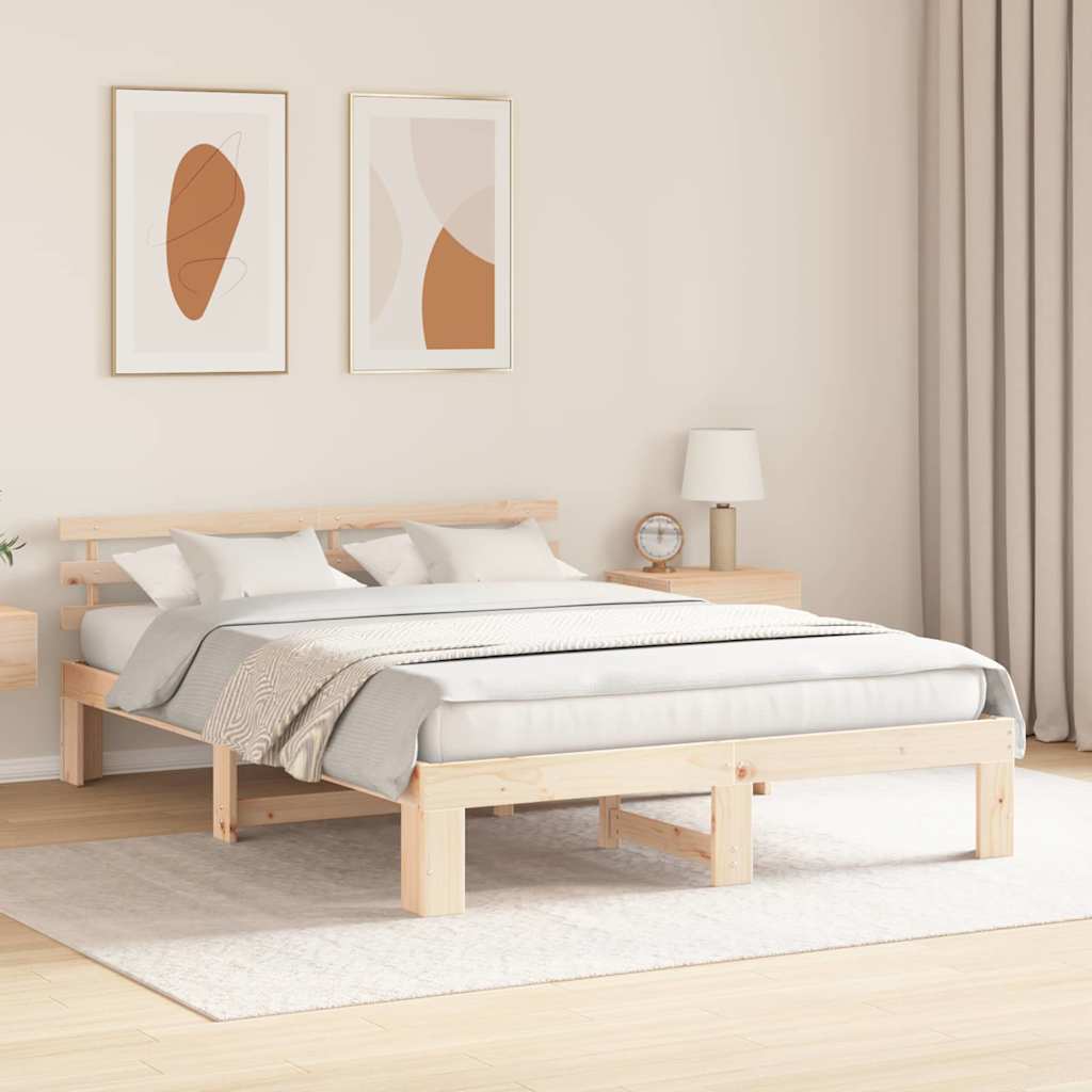 Bed Frame with Headboard Natural 160 x 200 cm Solid Pine Wood