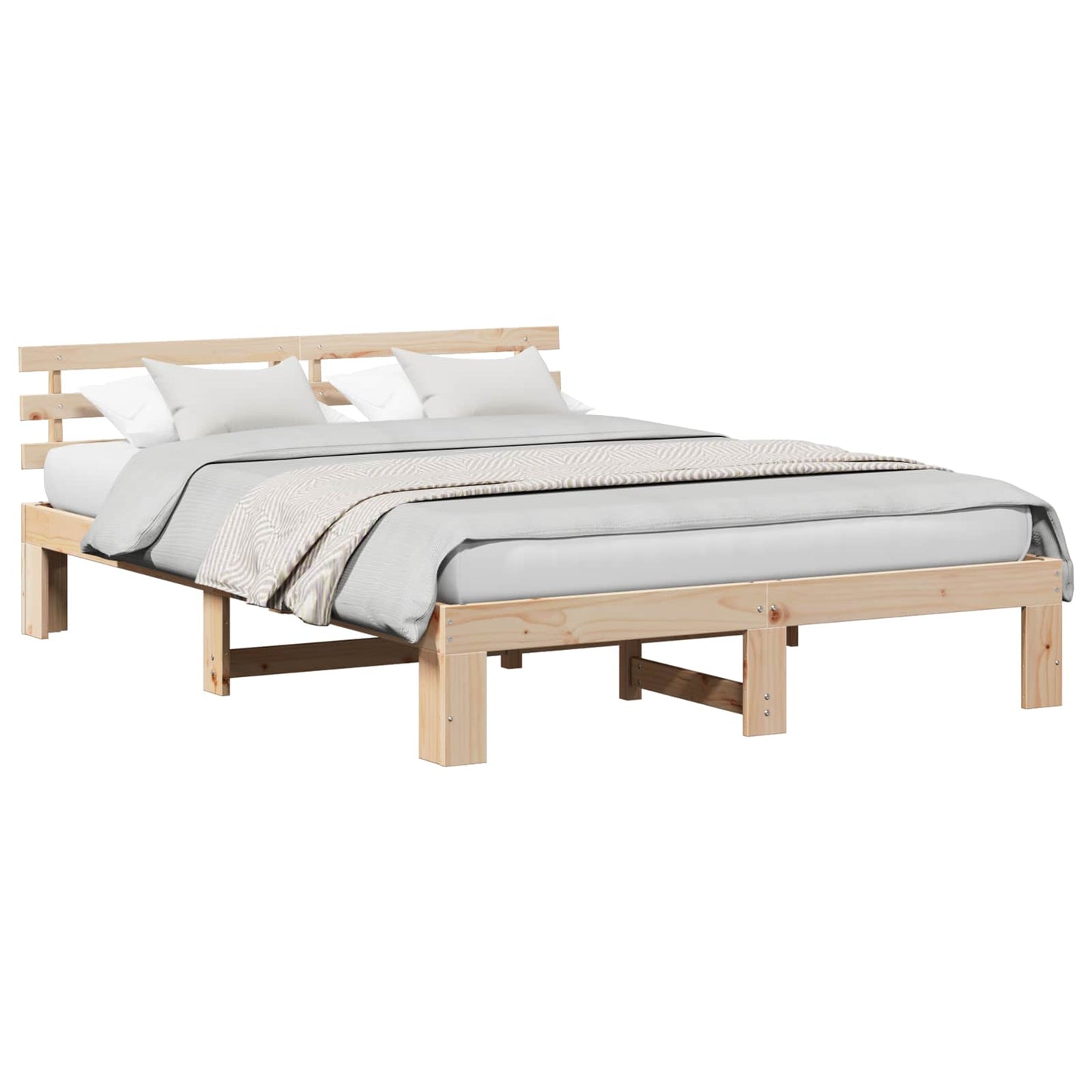 Bed Frame with Headboard Natural 160 x 200 cm Solid Pine Wood