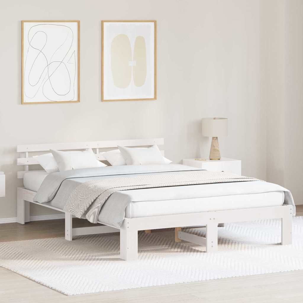 Bed Frame with Headboard White 160 x 200 cm Solid Pine Wood